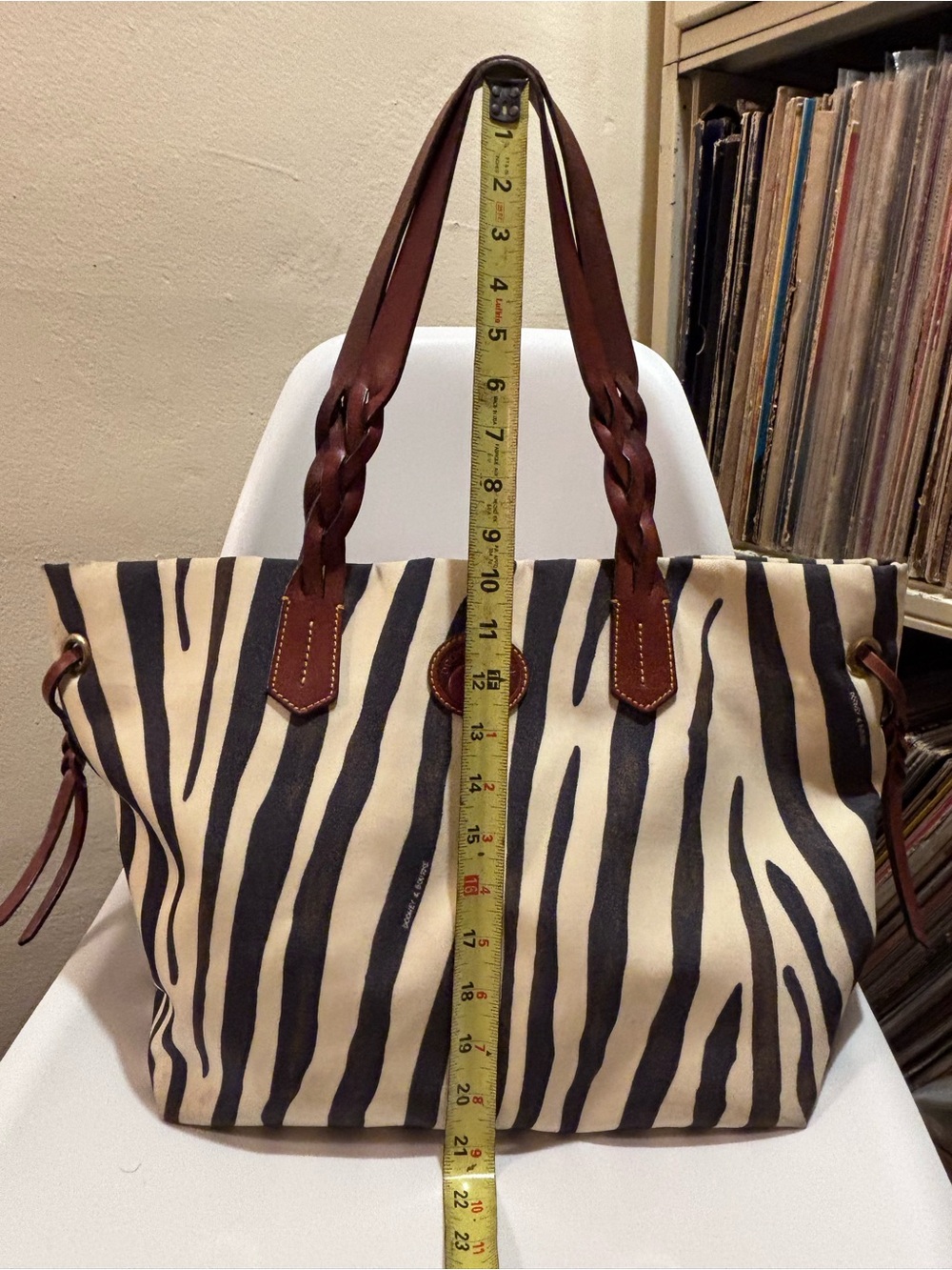 Dooney & Bourke Large Zebra-Print Tote with Brown Leather Shoulder Straps - Picture 4 of 9